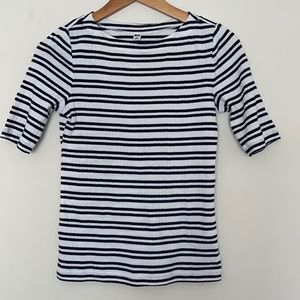 NEW! XS STRIPED RIBBED BOATNECK HALF SLEEVE TSHIRT